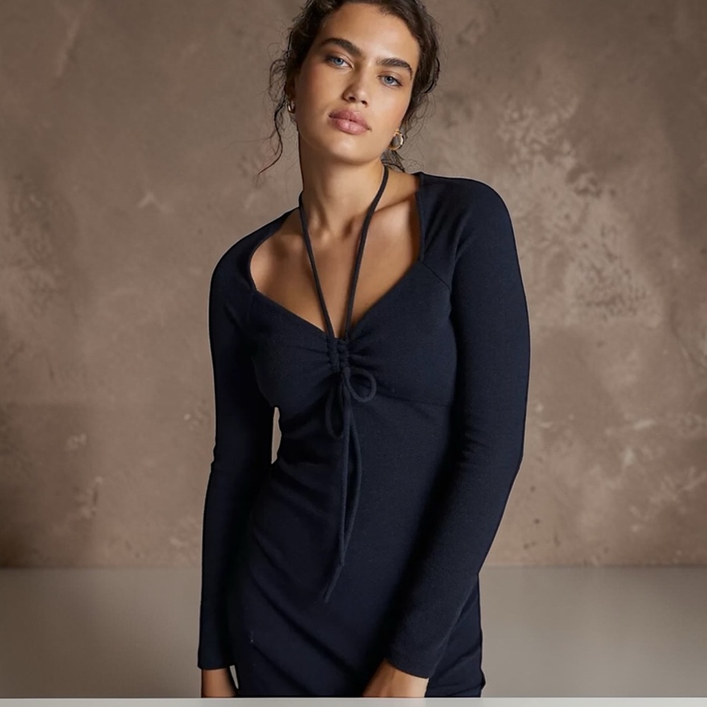 Anthropologie Tie-Front Fitted Midi Dress Small - Picture 2 of 10